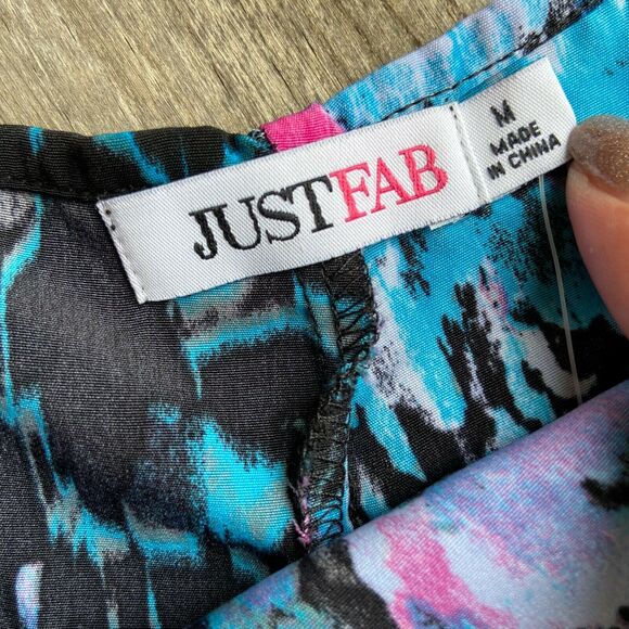 JustFab Womens Dress Size Medium Bell Sleeved Ruffle Black Floral Print Boho NEW - Picture 9 of 10